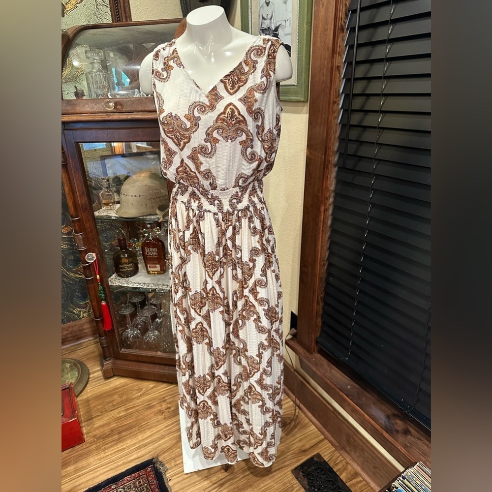 EST. 1946 Boho Paisley Maxi Dress Coastal Glam Smocked Waist V-Neck - Picture 7 of 11